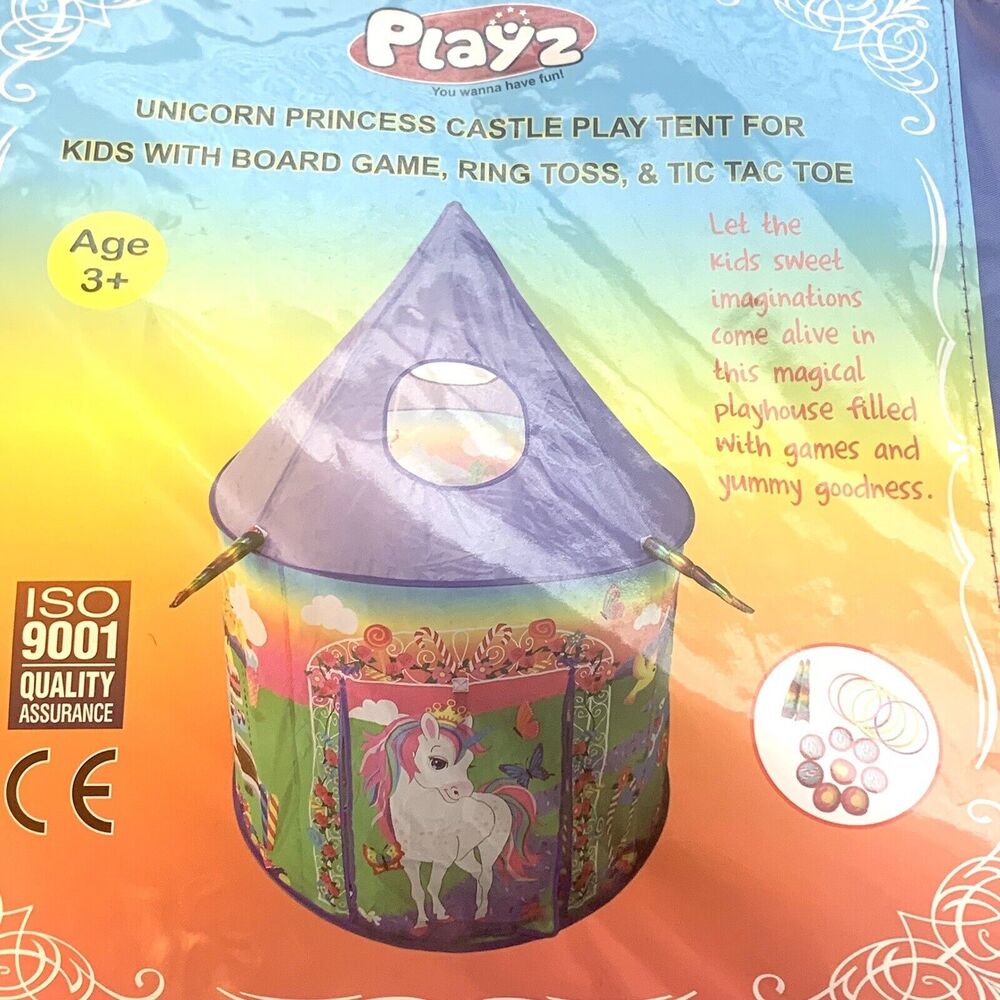 Unicorn Princess Castle Play Tent w/Unicorn Ring Toss , Tic Tac toe Games